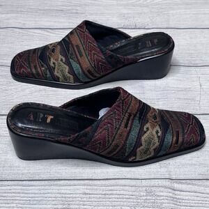 ART Effects Vintage Tapestry Wedge Mules Size 8 Aztec Boho Y2K Whimsygoth